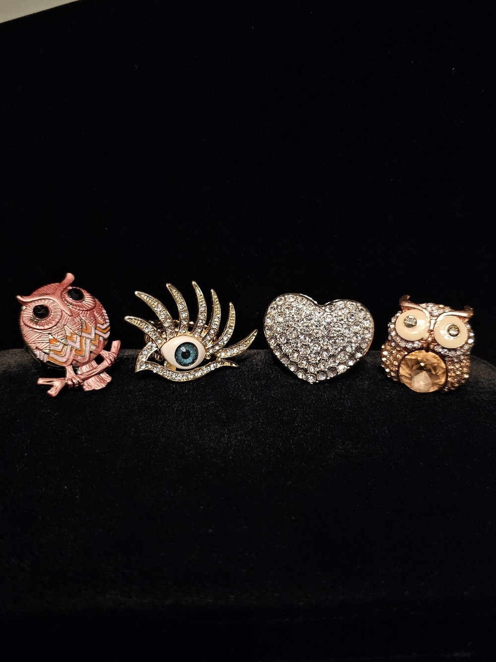 Fashion Crystal Heart Owl & Eye Flexible Rings Set - Women Jewelry